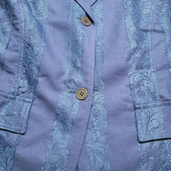 NWT Coldwater Creek Women's Linen Blend Hint Of Lace Blue Blazer Jacket Size PM - Picture 3 of 10